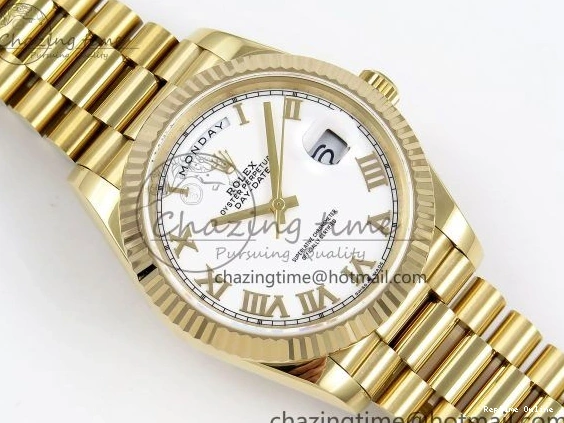 0518 Day Date 40 YG JDF Gain Weight 904L Steel White Roman Dial on President Bracelet VR3255 V Functional 1369